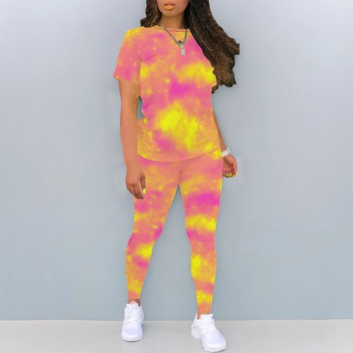 Custom 1 Piece Casual Gradient Outfit Printed Short Sleeve Pant Set