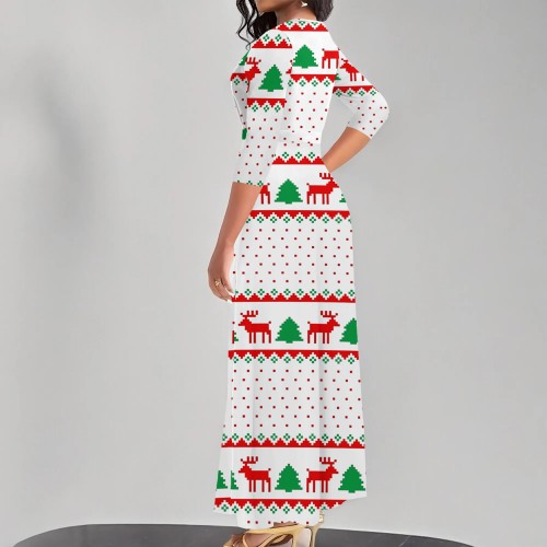 Casual Printed Christmas V Neck Long Dress