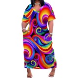 Custom 1 Piece Plus Size Casual Printed V Neck Maxi Dresses