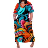 Custom 1 Piece Plus Size Casual Printed V Neck Maxi Dresses