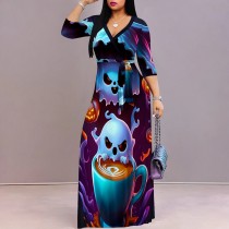 Casual Printed Carnival Halloween Elements Long Dresses