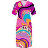 Custom 1 Piece Plus Size Casual Printed V Neck Maxi Dresses