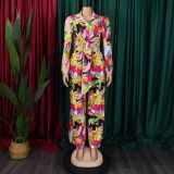African Pants Set Women 2 Piece Sets Matching Sets Printed Top and Pants