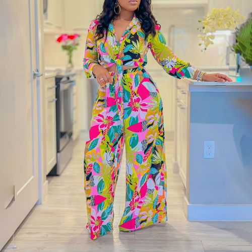 African Pants Set Women 2 Piece Sets Matching Sets Printed Top and Pants