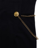 Plain Sleeveless Waist Chain Lapel African Wrapped Straight Leg Jumpsuit