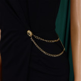 Plain Sleeveless Waist Chain Lapel African Wrapped Straight Leg Jumpsuit