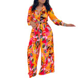African Pants Set Women 2 Piece Sets Matching Sets Printed Top and Pants