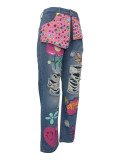 Fashion Hot Drilling Printed Ripped Jeans
