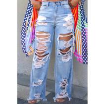 Women's Y2K Straight Leg Trousers Ripped Denim Distressed Jeans