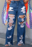 Women's Y2K Straight Leg Trousers Ripped Denim Distressed Jeans