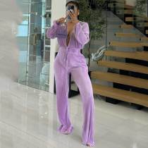 Casual Lace-up Pleated Wide-leg Pants Set