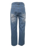 Fashion Hot Drilling Printed Ripped Jeans