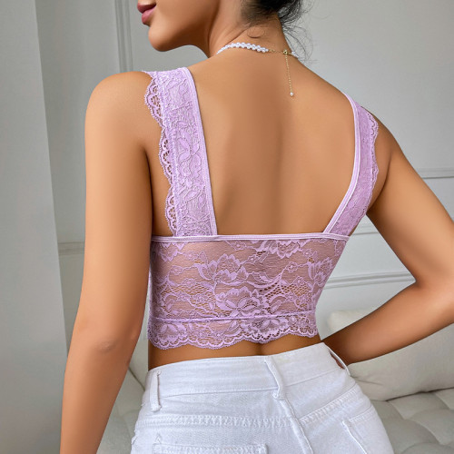 Solid Tank Top Lace Embroidery Hollow Out Backless Corset De Mujer Sexy