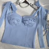 2024 Summer Spicy Girls Vest  Tie Strap Slim Solid Sexy Corset Top