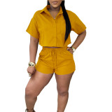 Women's Clothes Solid Short Sleeve T-Shirt Shorts Two-Piece Set