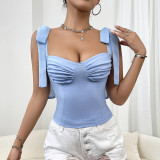 2024 Summer Spicy Girls Vest  Tie Strap Slim Solid Sexy Corset Top