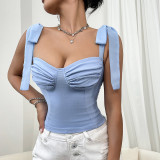 2024 Summer Spicy Girls Vest  Tie Strap Slim Solid Sexy Corset Top