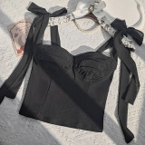 2024 Summer Spicy Girls Vest  Tie Strap Slim Solid Sexy Corset Top