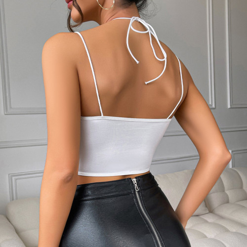 2024 Sexy Vest Top Halter Neck Solid Mesh Transparent Corset Top