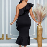 Skew Collar Ruffles Asymmetry Fishtail Evening Dress