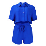 Women's Clothes Solid Short Sleeve T-Shirt Shorts Two-Piece Set