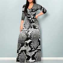 1 Piece Custom Casual Print V Neck Long Sleeve Maxi Dresses