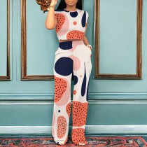 1 Piece Custom Casual Digital Printing O Neck Two Piece Pant Set
