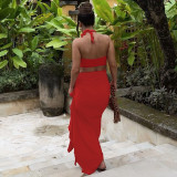 Fashion Strapless Tube Top Pleated Slit Lace-up Long Skirts