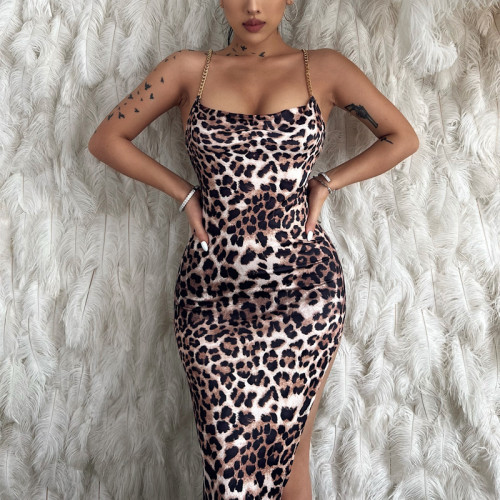 Mob Wife Aesthetic Leopard Print Straps Strapless Maxi Dress