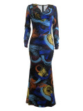 Casual Printed V Neck Long Sleeve Azariah Dress