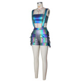 Sexy Metallic Wrap Tassel Overall Shorts Fashion Set