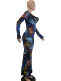 Casual Printed V Neck Long Sleeve Azariah Dress