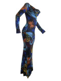 Casual Printed V Neck Long Sleeve Azariah Dress
