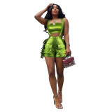 Sexy Metallic Wrap Tassel Overall Shorts Fashion Set