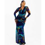 Casual Printed V Neck Long Sleeve Azariah Dress