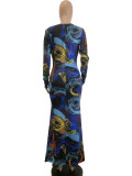 Casual Printed V Neck Long Sleeve Azariah Dress