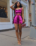 Sexy Metallic Wrap Tassel Overall Shorts Fashion Set