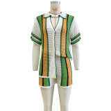 Women's Clothing Hollow See Through Lapel Knitted Shorts Outfits