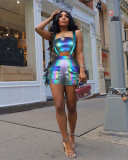Sexy Metallic Wrap Tassel Overall Shorts Fashion Set