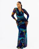 Casual Printed V Neck Long Sleeve Azariah Dress