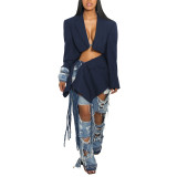 Classic Denim like Vintage Two piece Suit Denim fringe