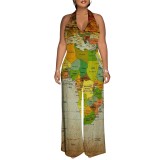 Sexy Print Halter Backless Maxi Dresses