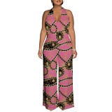 Sexy Print Halter Backless One-Piece Jumpsuits
