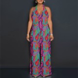 Sexy Print Halter Backless One-Piece Jumpsuits