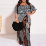 1 Piece Custom African Map Print Off Shoulder Long Plus Size Dress