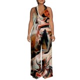 Sexy Print Halter Backless Maxi Dresses