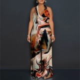 Sexy Print Halter Backless Maxi Dresses