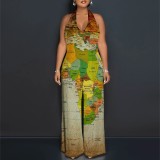 Sexy Print Halter Backless Maxi Dresses