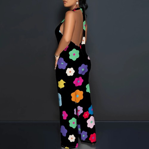 Sexy Print Halter Backless One-Piece Jumpsuits