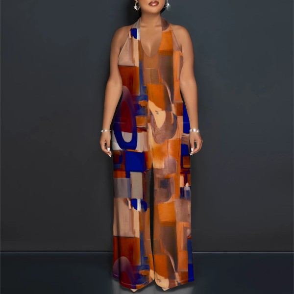 Sexy Print Halter Backless Maxi Dresses